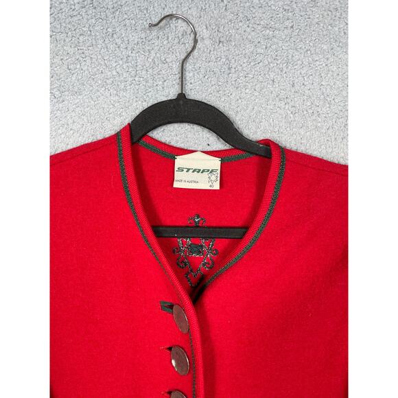 Vintage Stapf Pure New Wool Red Cardigan Sweater Size 40 - Picture 5 of 14